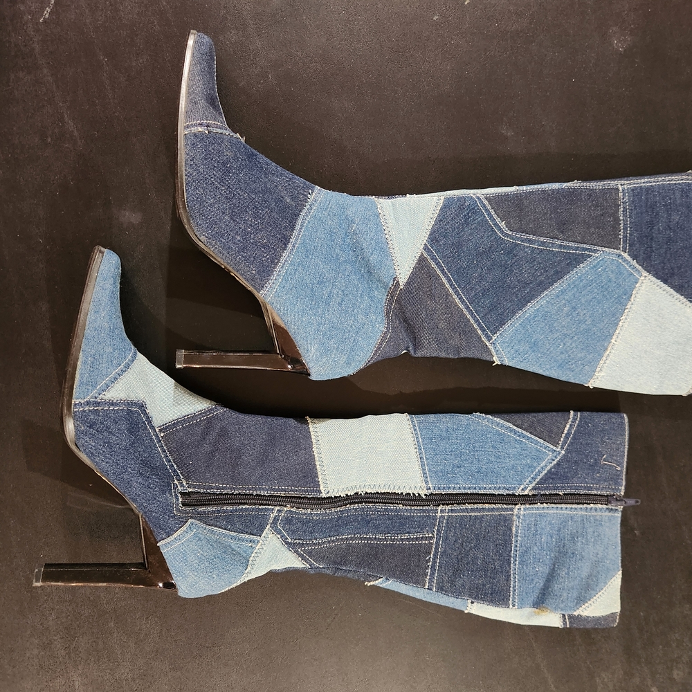 Paprika Patchwork Denim Stiletto Boots